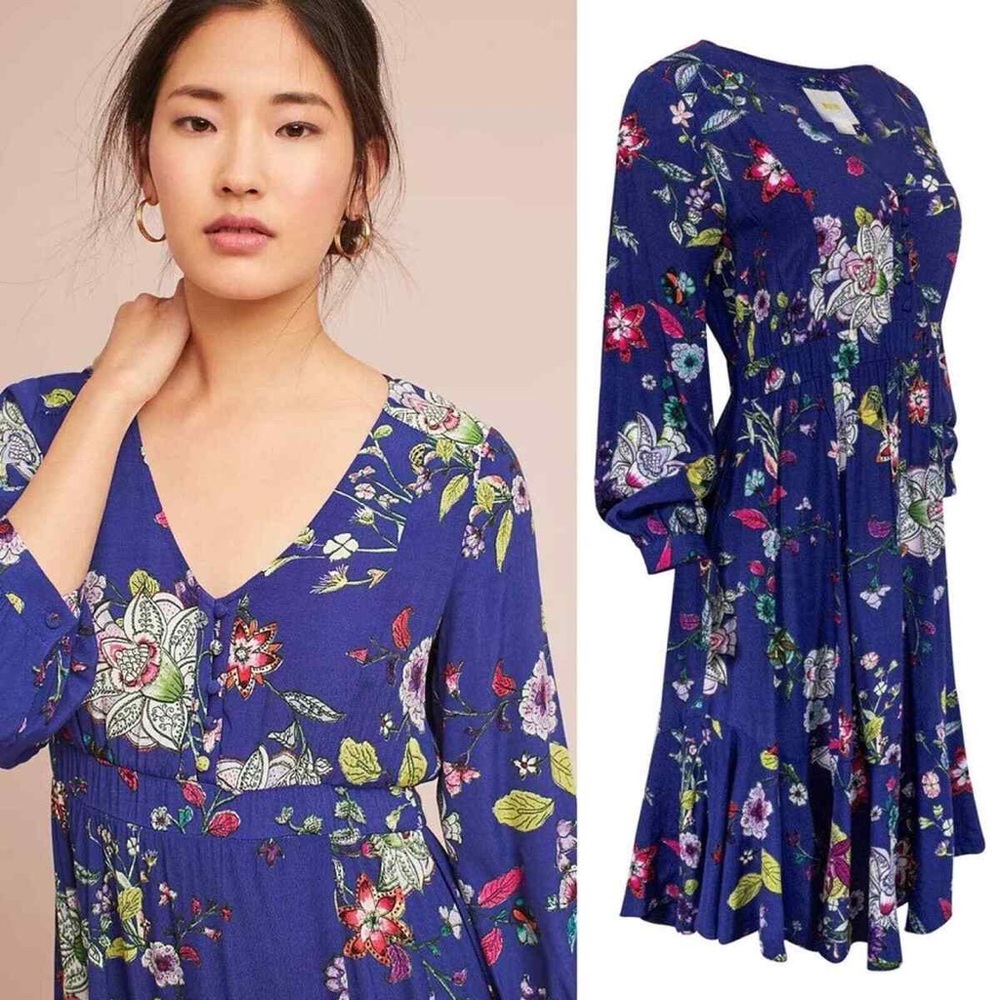 Anthropologie Maeve Boho Maplewood Blue Floral Dress